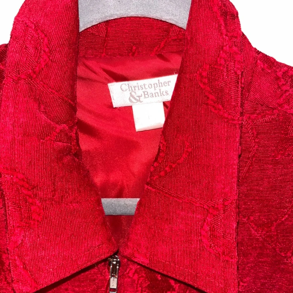 Christopher & Banks Bold Red Zipper Utility Jacket Large - Picture 2 of 4
